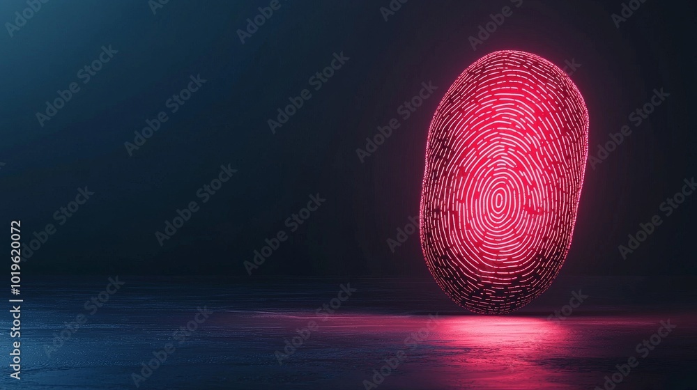 Poster a glowing, red digital fingerprint in a dark, abstract setting symbolizes identity verification and 