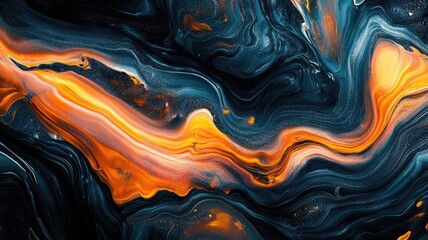 Obraz premium Abstract Liquid Art with Blue, Orange, and Gold Swirls