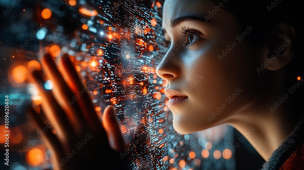 Poster Big data analytics with AI technology Data analyst analyzing and visualizing complex information network with artificial intelligence Machine learning algorithm for business analytics  : Generative AI