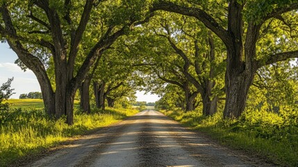 A dirt road lined by trees in the summer.