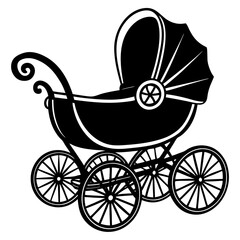 Baby Stroller, Baby Buggy Silhouette Clipart, Outline, Newborn, Carriage, Digital Paper Cut File