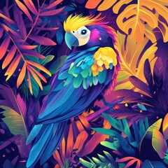Fototapeta premium A colorful parrot surrounded by vibrant foliage.