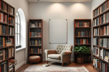 Cozy Reading Nook with Bookshelves and Armchair