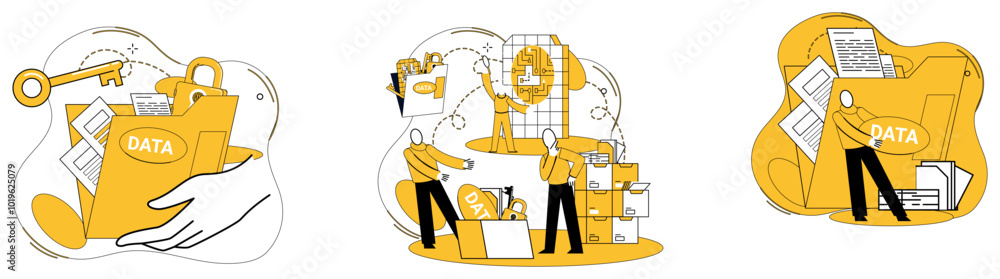 Poster data storage vector illustration. technology marvels in intricate dance data storage and seamless in