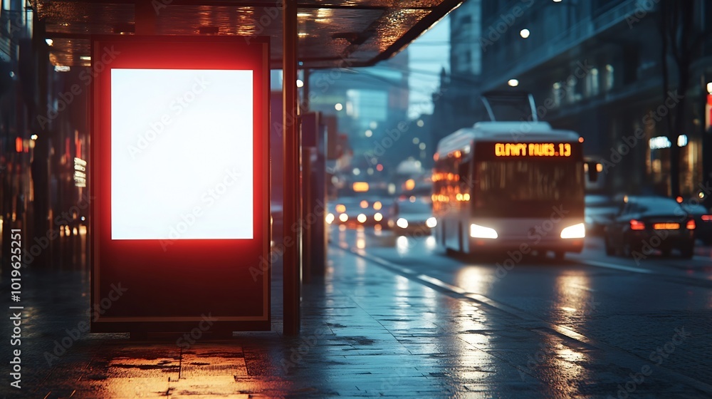 Poster white bus stop billboard poster in a station with cars in moving in the background front view mockup