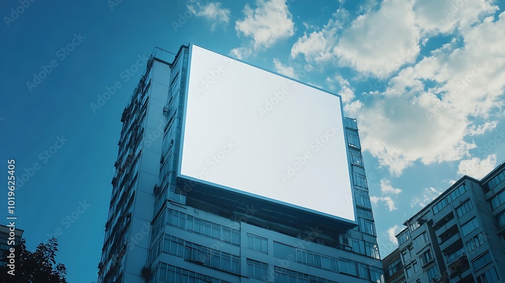 Poster Mock up white large LED display vertical billboard on tower building clipping path for mockup : Generative AI