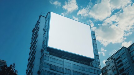 Mock up white large LED display vertical billboard on tower building clipping path for mockup : Generative AI