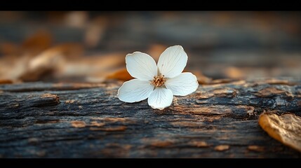 Fototapeta premium A single dried white flower on the old wood : Generative AI