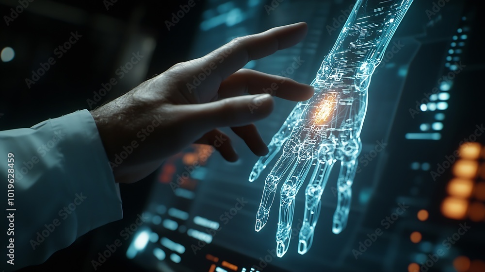 Aufkleber medical worker touch virtual medical revolution and advance of technology artificial intelligenceai 