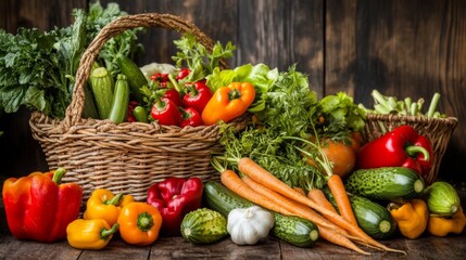 a rustic wooden table filled with healthy vegetables