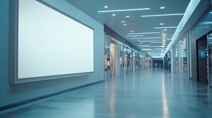 Obraz premium Mockup perspective white horizontal blank billboard on the wall of shop near corridor in shopping mall empty Space for insert advertisement promotion or information : Generative AI
