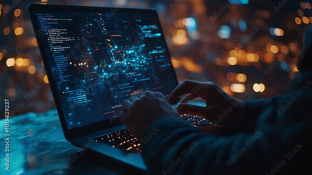 Leinwandbilder Computer programmer programming on laptop with data science futuristic technology background Digital technology cloud computing data engineering global internet network software develo : Generative AI