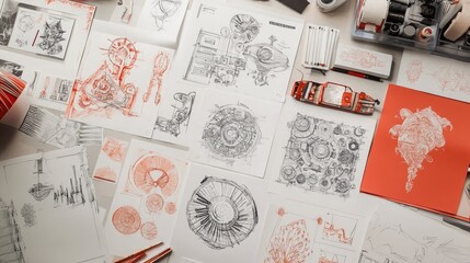 Creative Sketches and Art Supplies on a Table