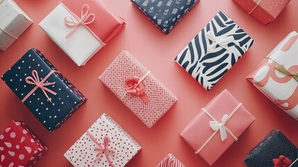 Fototapeta premium Colorful Gift Wraps on Pink Background for Any Occasion