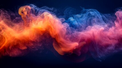 Abstract colorful smoke waves floating on a dark background, seamless looping 4K video animation background. 