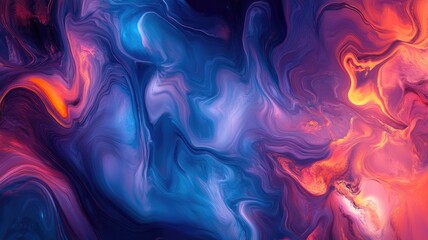 Fototapeta premium Abstract Swirling Liquid Paint in Vibrant Hues of Blue, Purple, and Orange