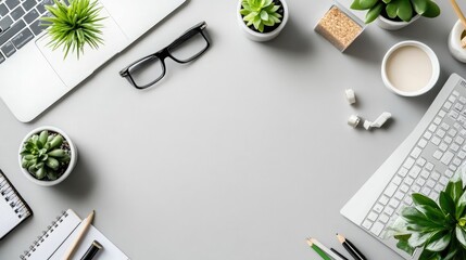 Stylish Workspace with Plants and Modern Gadgets