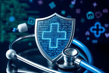 Digital Healthcare Security Shield With Stethoscope
