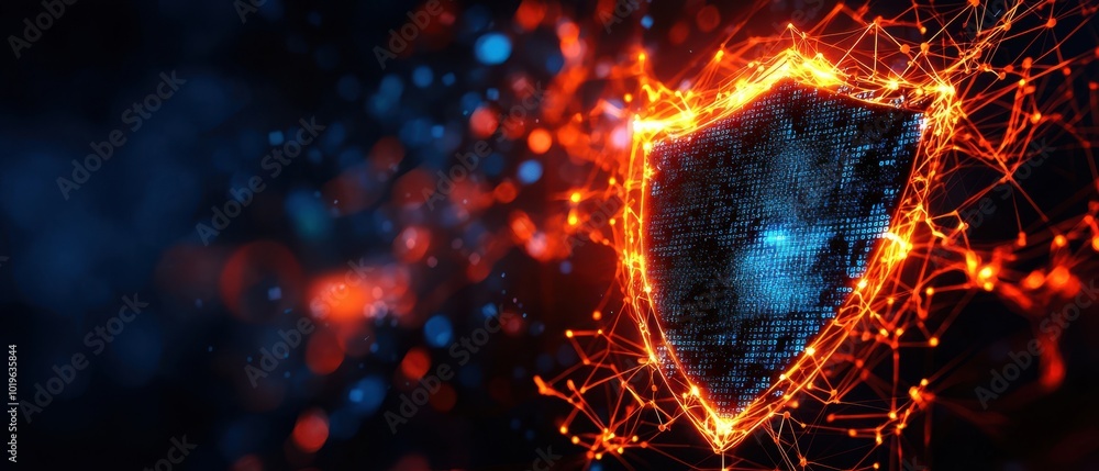 Aufkleber digital shield with a glowing, futuristic design on a colorful abstract background.