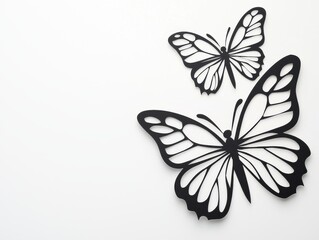 Obraz premium Elegant black silhouettes of butterflies on a white background, perfect for artistic or design projects.