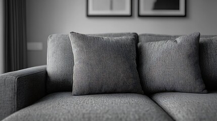 Grey sofa with cushions in interior of modern living room : Generative AI