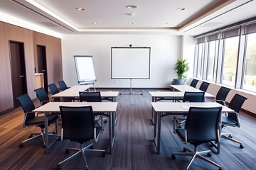 Modern Conference Room Setup with Tables and Chairs