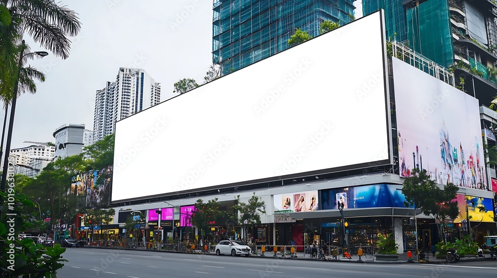 Aufkleber mock up white large led display horizontal billboard on shopping mall building clipping path for moc