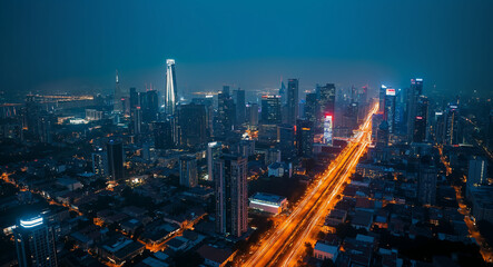 Obraz premium A view of a city at night from the top of a skyscraper
