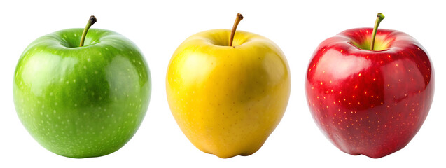 Green, Yellow, and Red Apple Cutout PNG File on Transparent Background