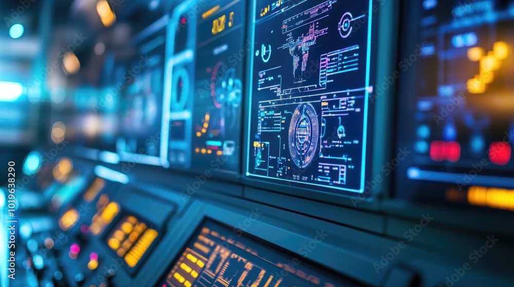 Aufkleber high-tech control panel with digital displays and data