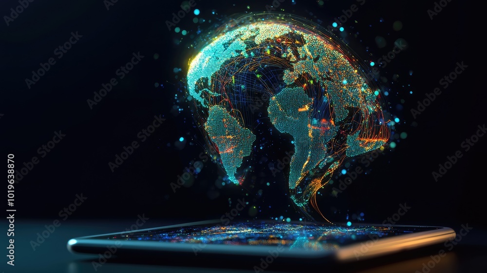 Poster digital globe emanating from tablet display