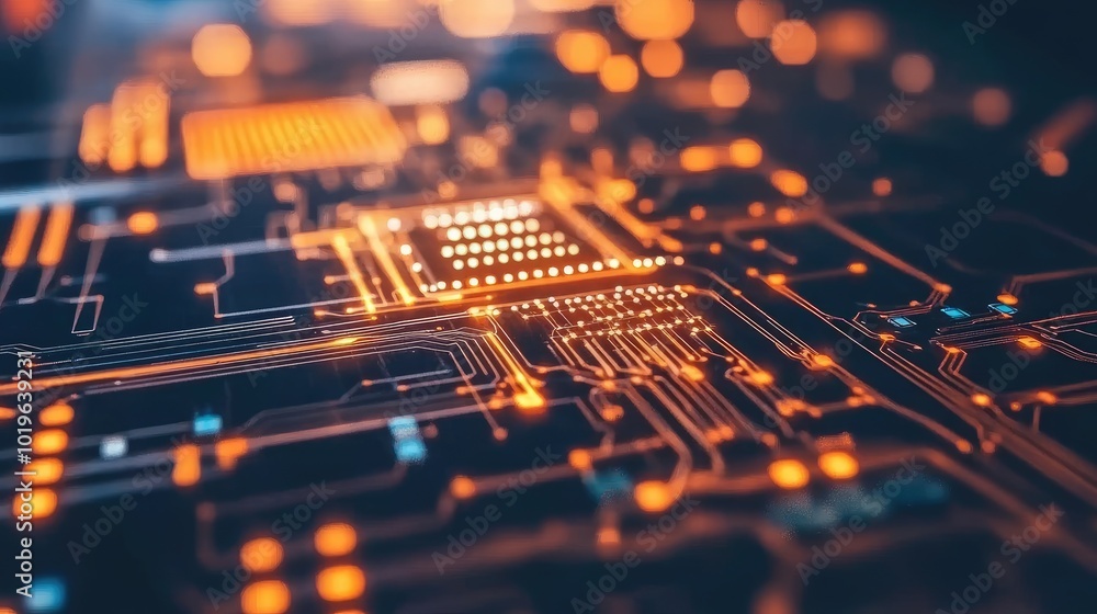 Aufkleber abstract circuit board with glowing lines and patterns