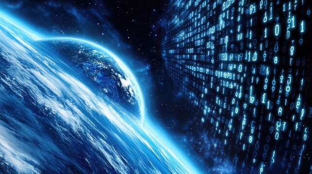 Cosmic Data Stream with Earth in Background