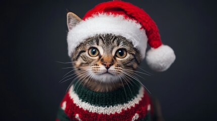A Festive Cat in a Christmas Sweater Brings Joy During the Holidays in a Cozy Setting