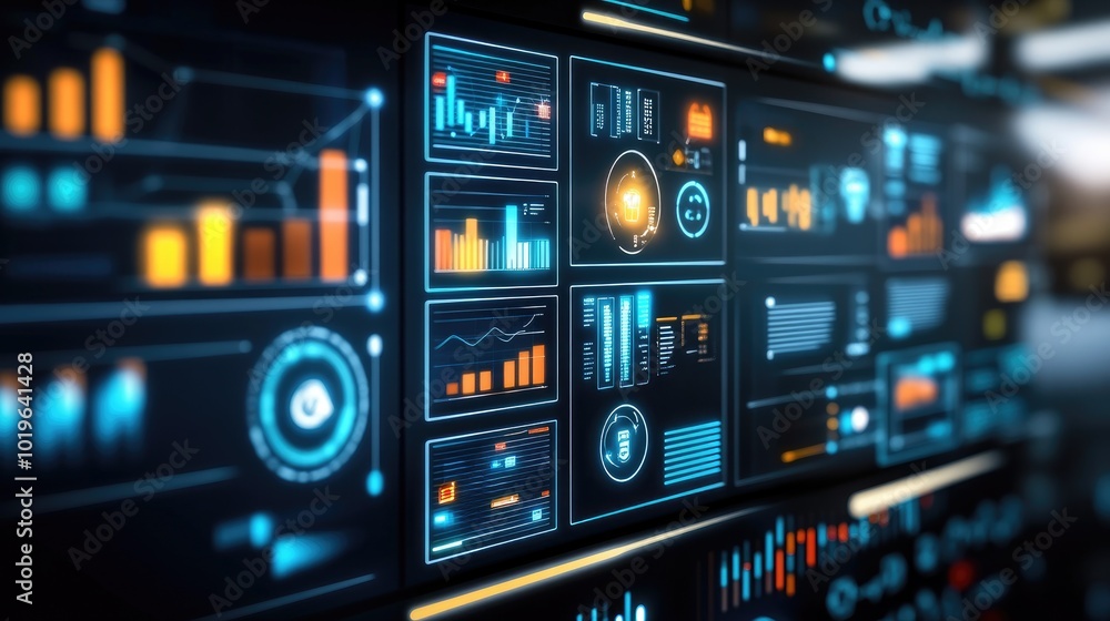Poster modern digital dashboard with graphs and analytics data