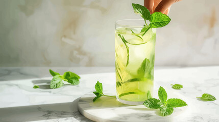 Cucumber Mint Drink with Ice  
