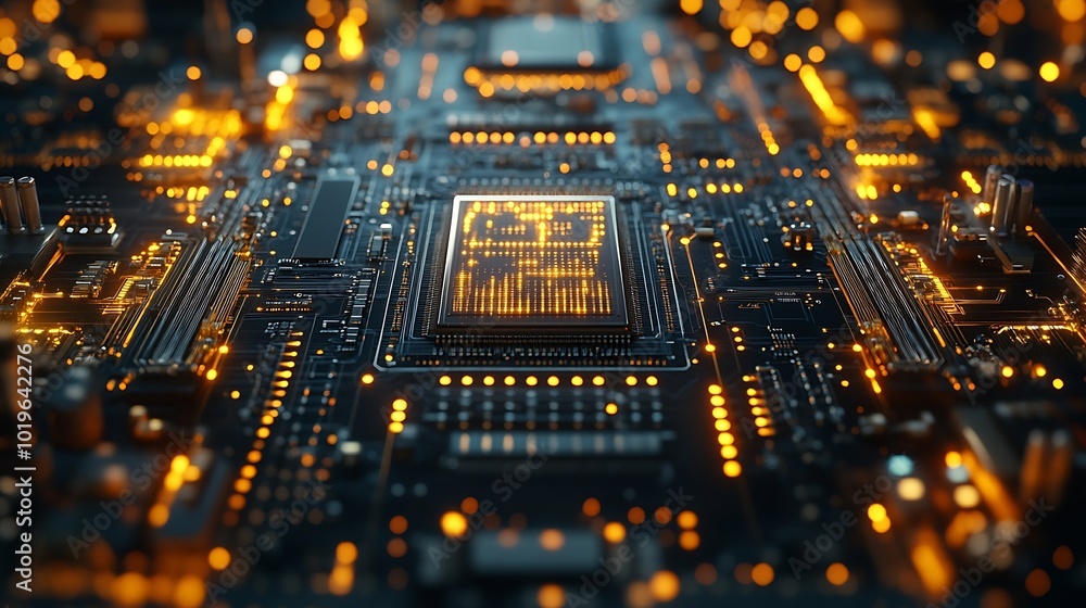 Poster a high technology ai supercomputer close up transisitor on the pcb board : Generative AI