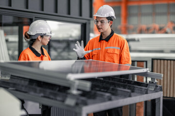 Factory metal workers install solar panels, cut costs, earn carbon credits, combat climate change.