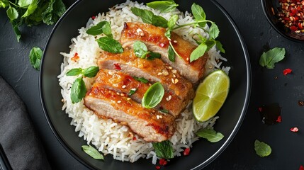 Succulent Pork Dish Served Over Fragrant Rice