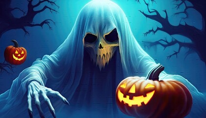 Halloween Night Horror, Scarecrow Pumpkin Monster with Menacing Grin