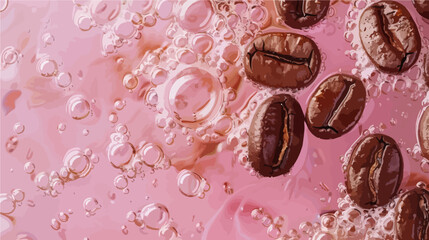Fototapeta premium Coffee Beans in Pink Liquid with Bubbles 
