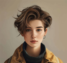 Digital Portrait of a Young Woman with Brown Hair and Green Eyes  

