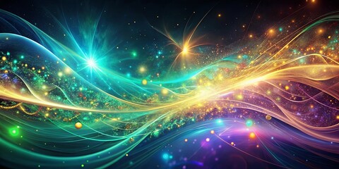 Naklejka premium Cosmic Dance of Light and Energy, A Symphony of Vibrant Hues, Intertwined and Flowing Through the Infinite Canvas