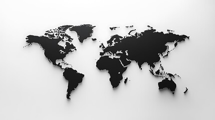 world map with simple black outlines of continents on a white background, clean and modern design ideal for presentations and infographics 