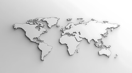 world map with simple black outlines of continents on a white background, clean and modern design ideal for presentations and infographics 