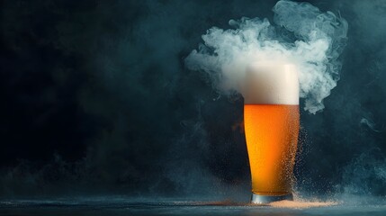 A captivating still life showcasing a beer glass standing amidst swirling billowing smoke symbolizing the allure and mystery of expertly crafted beers