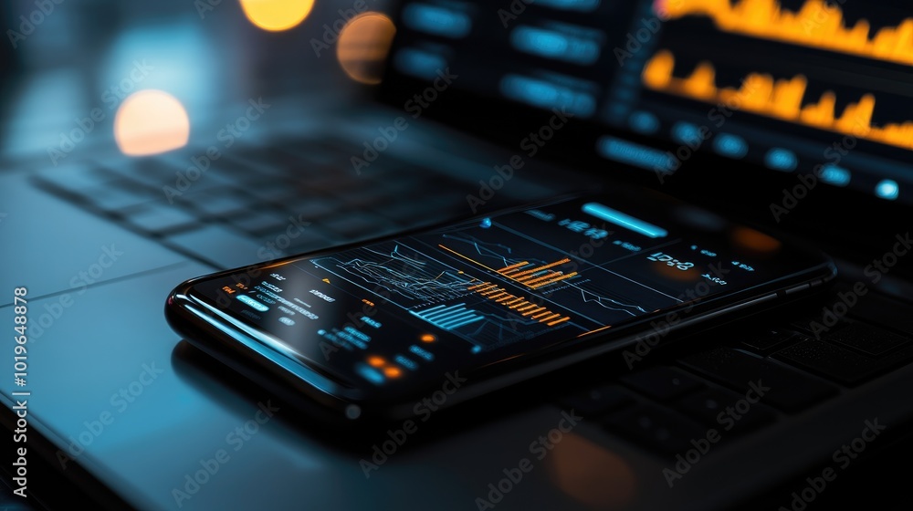 Poster mobile device and laptop with data visualization