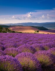 Endless Lavender Fields in Full Bloom, Stretching Across the Countryside With Rolling Hills in the Distance and a Soft Breeze Carrying the Fragrance Through the Air