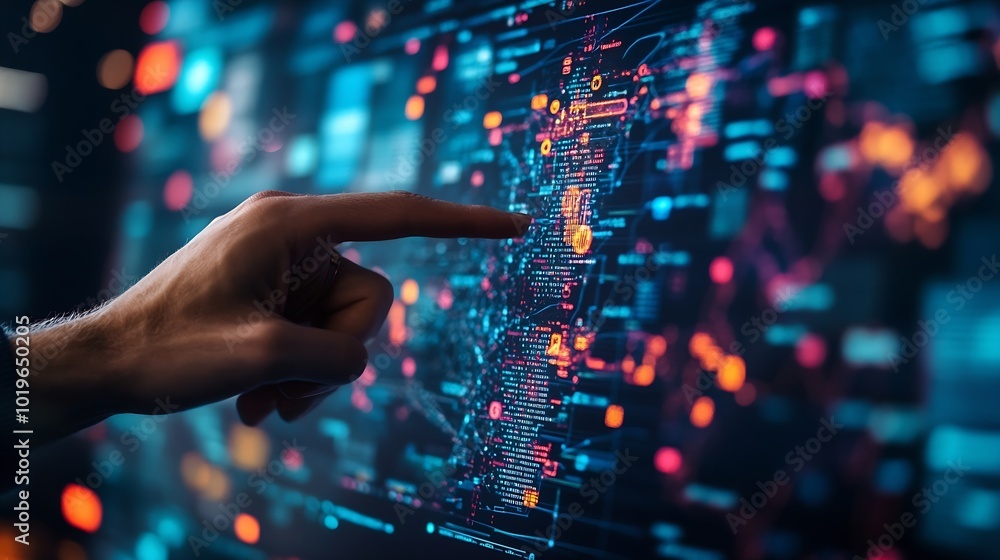 Poster Big data analytics with AI technology Data analyst analyzing and visualizing complex information network with artificial intelligence Machine learning algorithm for business analytics  : Generative AI