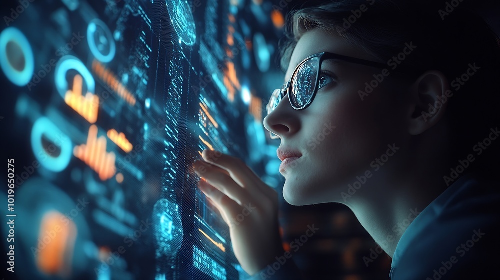 Poster Data analytics and insights powered by big data and artificial intelligence technologies Data scientist working with complex information analysed by AI for business analytics dashboard : Generative AI